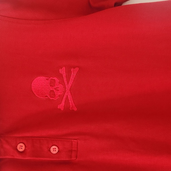 Philipp Plein Short  Sleeve Polo Shirt Sz Xl Red Skull Embroidered Logo Gothic - Picture 3 of 8